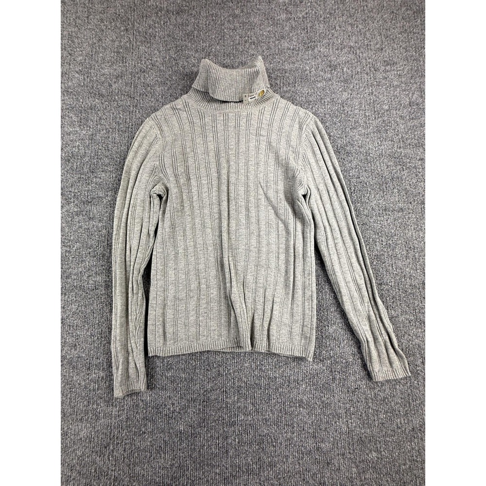 VTG Talbots Sweater Womens Petite P Gray Turtleneck 100% Cotton Knit Pullover